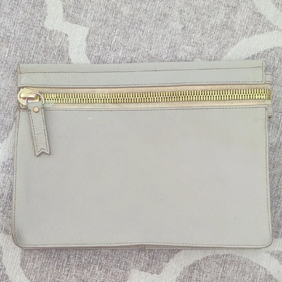 India Hicks Light Gray Leather Clutch Big Zipper - Picture 2 of 9